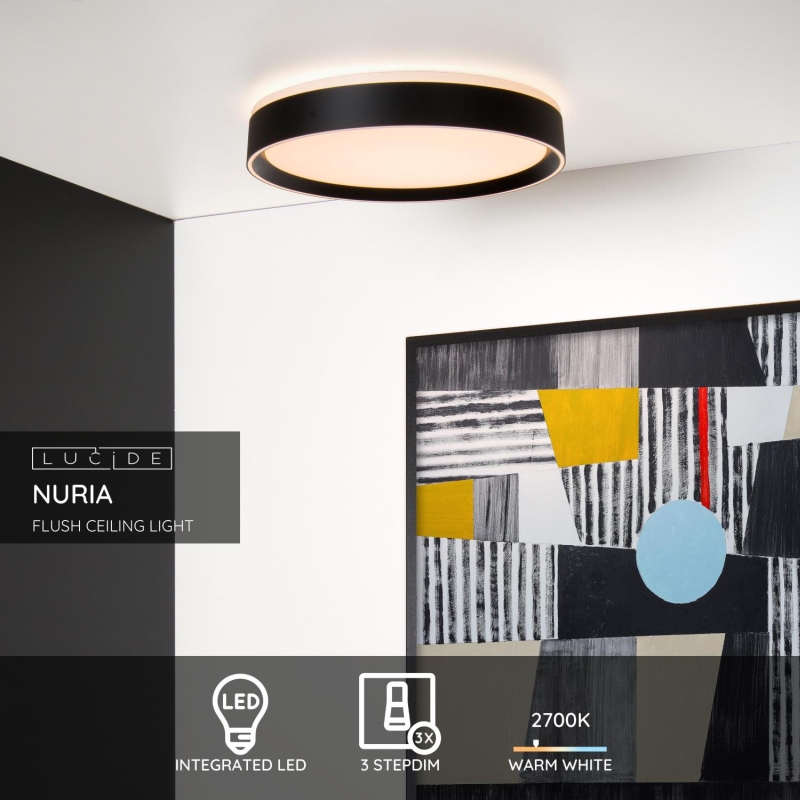 Lucide NURIA - Zapustené stropné svietidlo - Ø 40 cm - LED Rozm. - 1x24W 2700K - 3 StepDim - Čierny